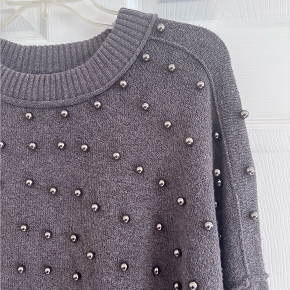 Anthropologie Goldie 3/4 Sleeve Studded Sweater, Size XL, Gray - Picture 5 of 9